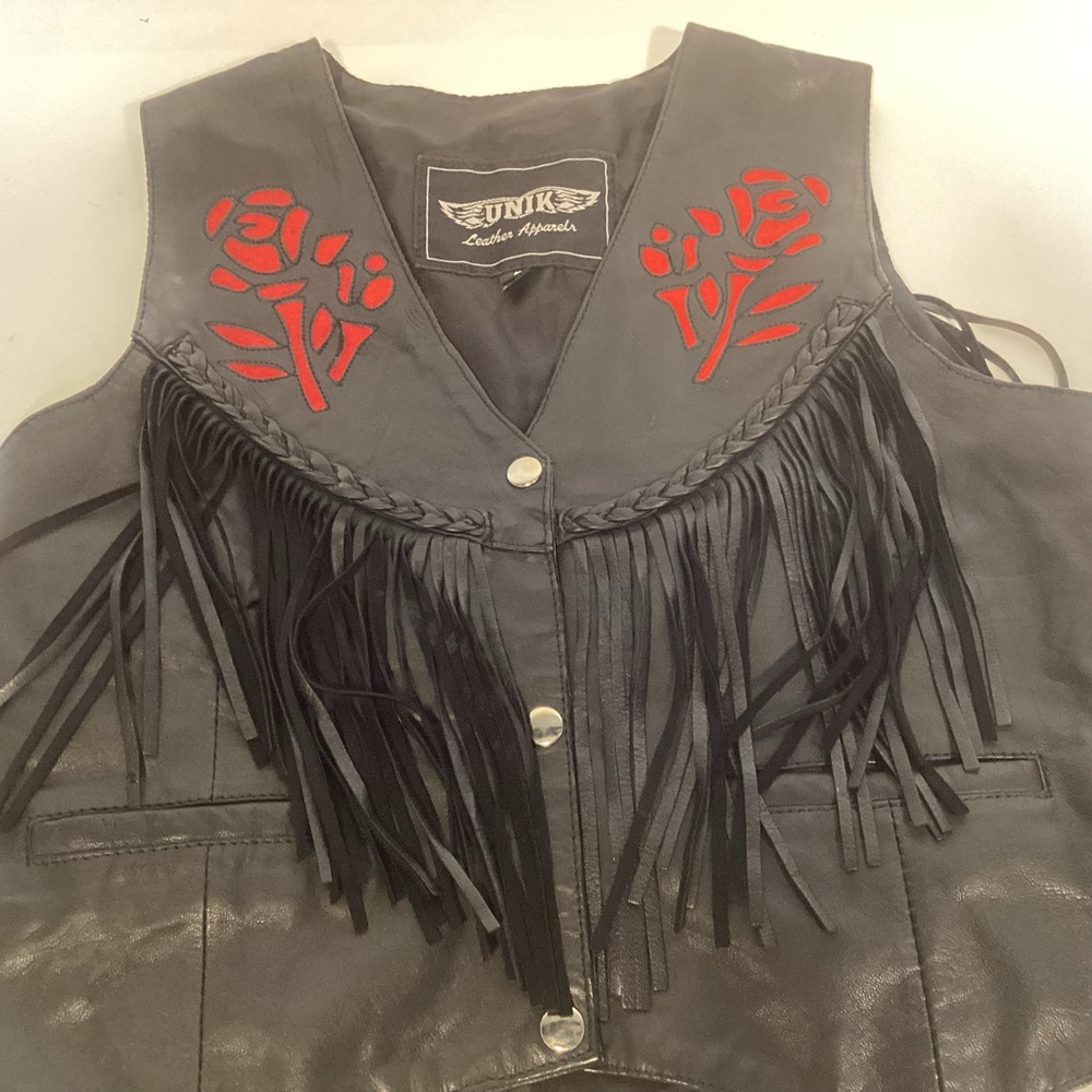 Vintage UNIK Leather Fringed Western Vest Women’s Size Large - Picture 10 of 16